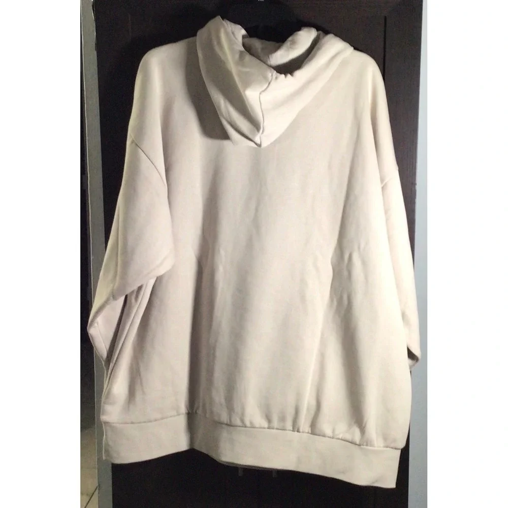 Adidas Mens Oversized Hoodie Beige Tan White Logo Pullover Sweatshirt 2XL NEW